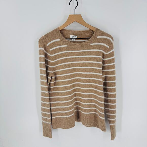 J. Crew Factory Extra Soft Striped Crewneck Sweater Camel White Size S Small - Picture 8 of 8